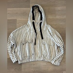 ZARA Striped Linen Bomber‎ Jacket with Hood